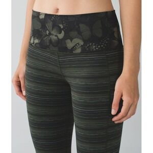 Lululemon‎ Skinny Groove Pant II Roll Down Luon Leggings sz 4 Green Black Yoga